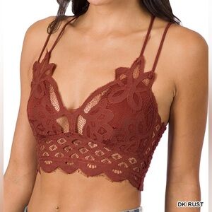 Free People dusty rose lace crochet One Adella longline bralette bra crop top